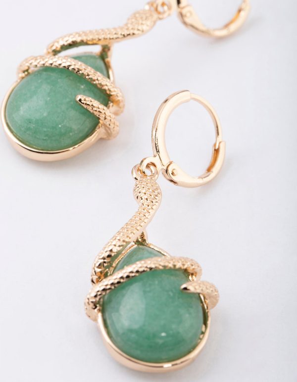 Gold Green Aventurine Snake Wrap Drop Earrings Hot on Sale - Image 2