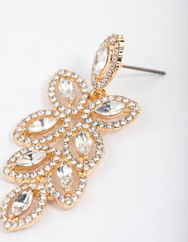 Gold Flower Cut Out Diamante Drop Earrings For Sale - Image 3