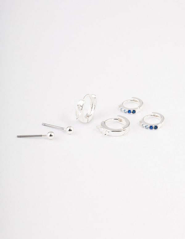 Silver Plated Brass  Cubic Zirconia Statement Huggie Earrings Pack Online