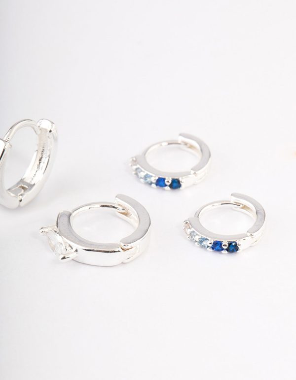 Silver Plated Brass  Cubic Zirconia Statement Huggie Earrings Pack Online - Image 3
