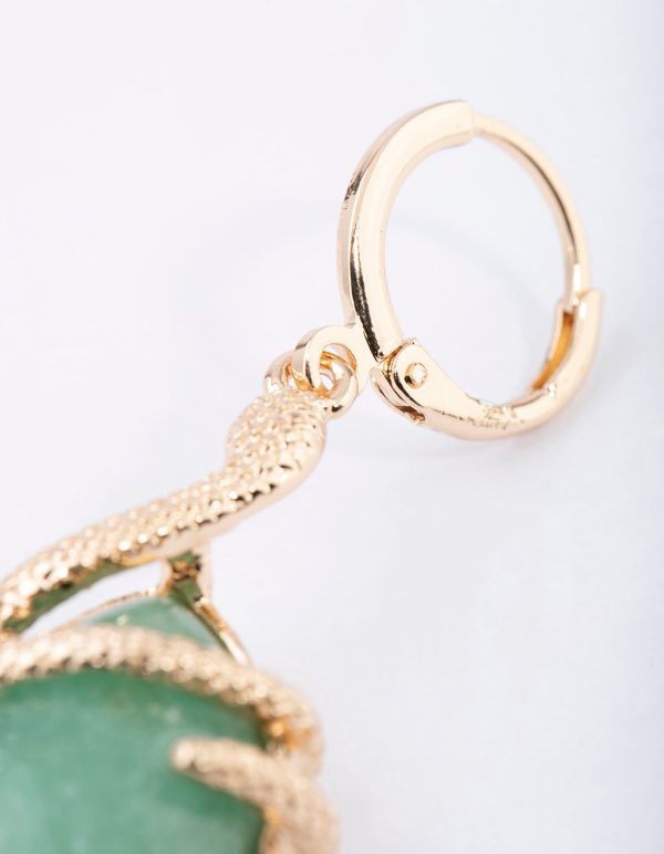 Gold Green Aventurine Snake Wrap Drop Earrings Hot on Sale - Image 3