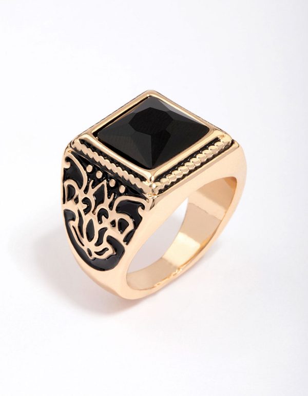 Antique Gold Square Black Antique Ring on Sale - Image 2