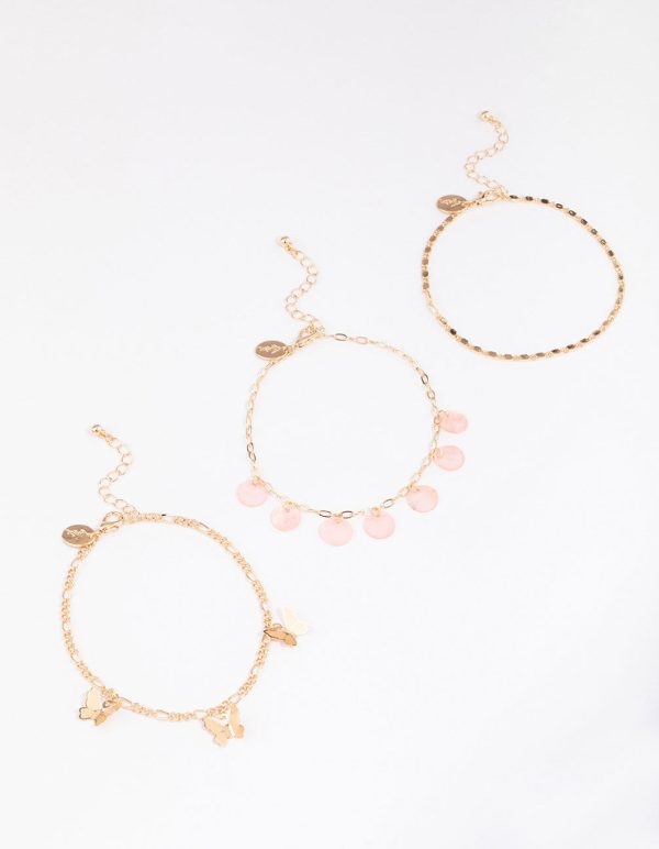 Gold Genuine Shell Butterfly Anklets 3-Pack Discount