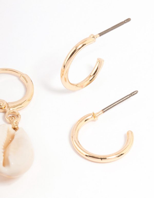 Gold Cowrie Shell & Hoop Earrings Pack For Cheap - Image 3