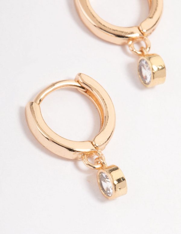 Gold Small Diamante Drop Huggie Earrings Online - Image 2