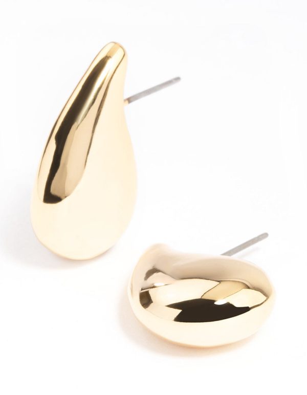 Gold Plated Smooth Teardrop Stud Earrings For Sale