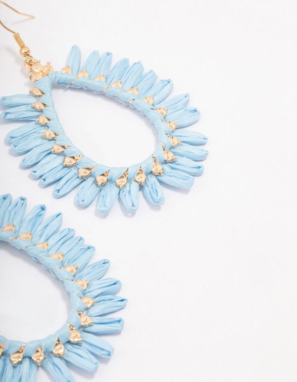 Gold Raffia Frayed Drop Earrings Fashion - Image 3