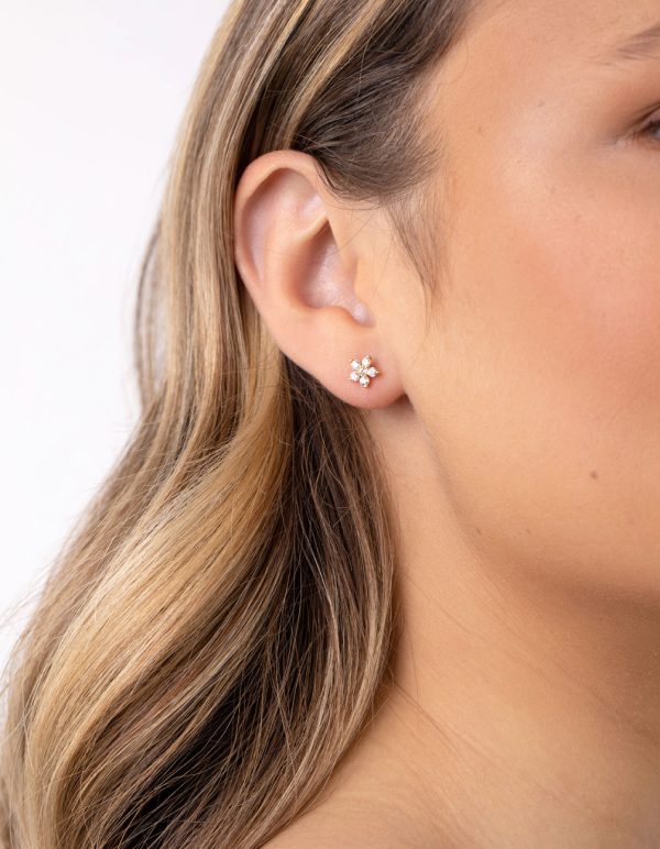 Gold Plated Sterling Silver Cubic Zirconia Flower Stud Earrings Online Sale - Image 2