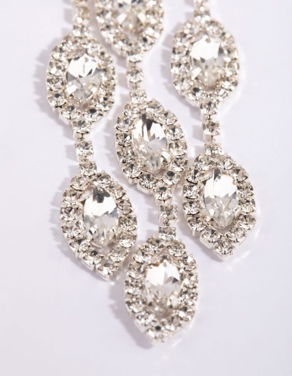 Silver Diamante Statement Teardrop Earrings Hot on Sale - Image 3