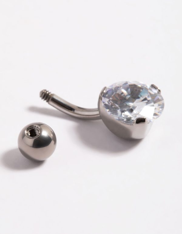 Titanium Cubic Zirconia Belly Bar For Discount - Image 3