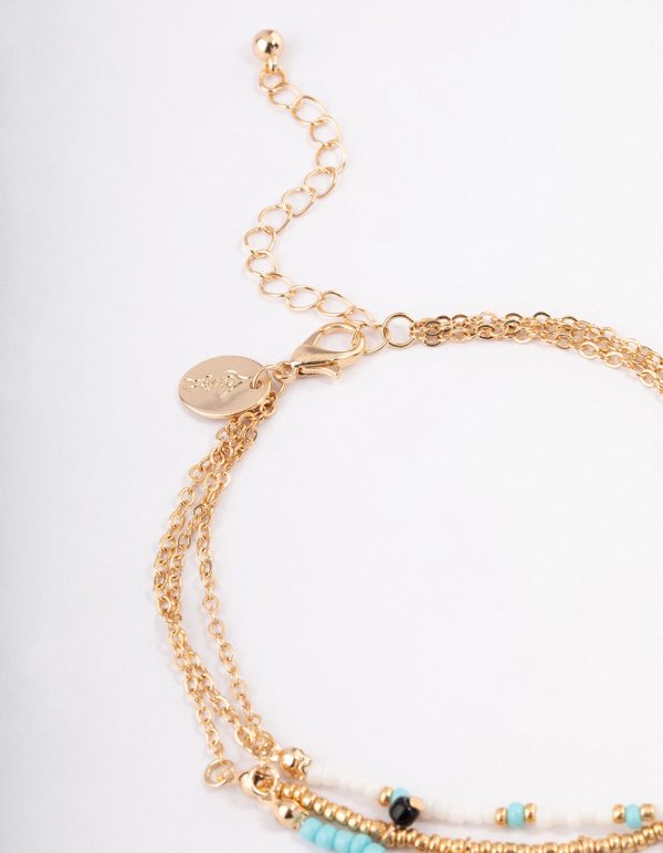 Gold Boho Evil Eye Anklet Pack Online now - Image 3