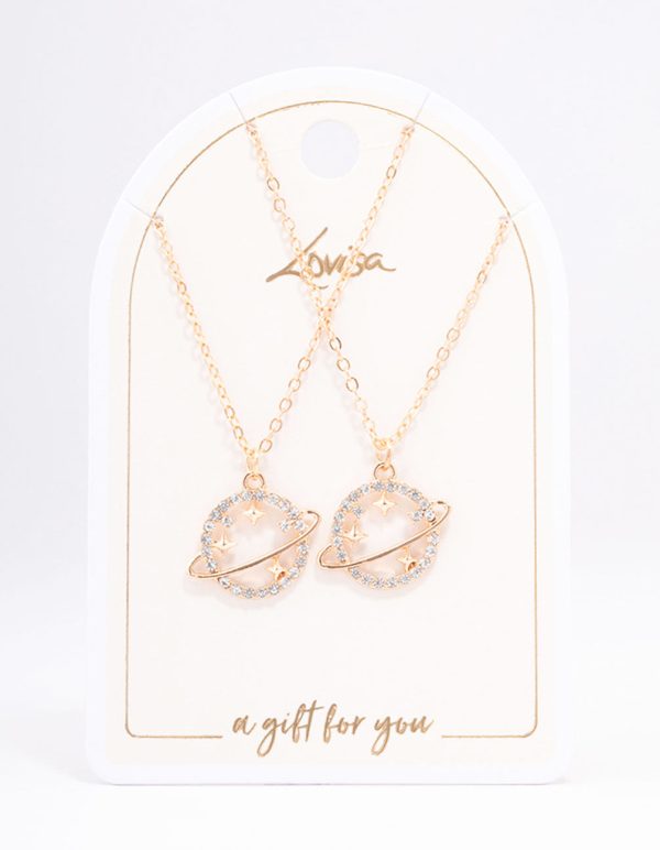 Gold Diamante Saturn Necklace Pack For Discount - Image 2