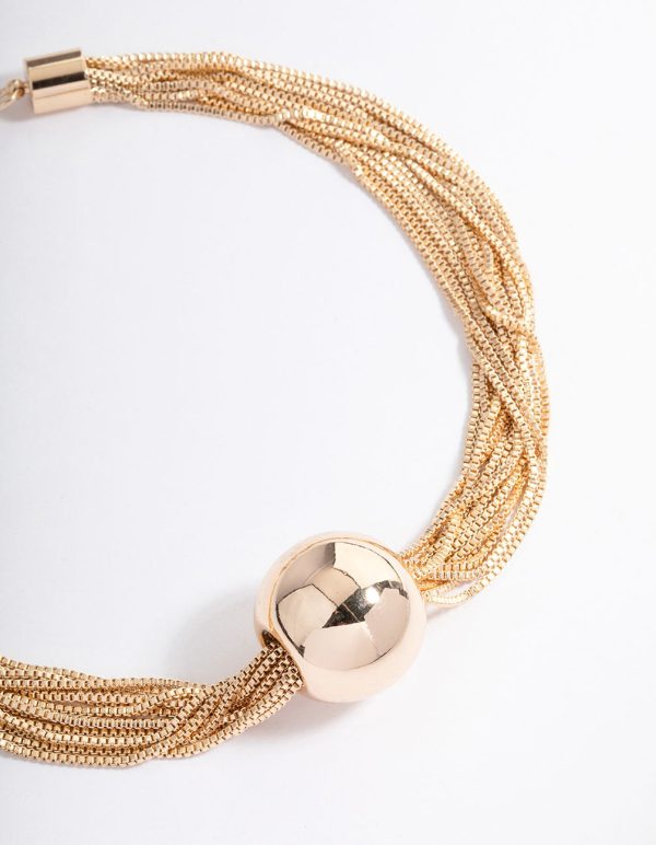 Gold Multi Chain Statement Ball Necklace For Cheap