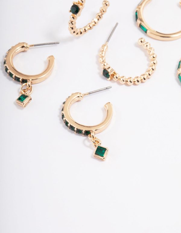 Gold Garden Diamante Stack Hoop Earrings 4-Pack Fashion - Image 2