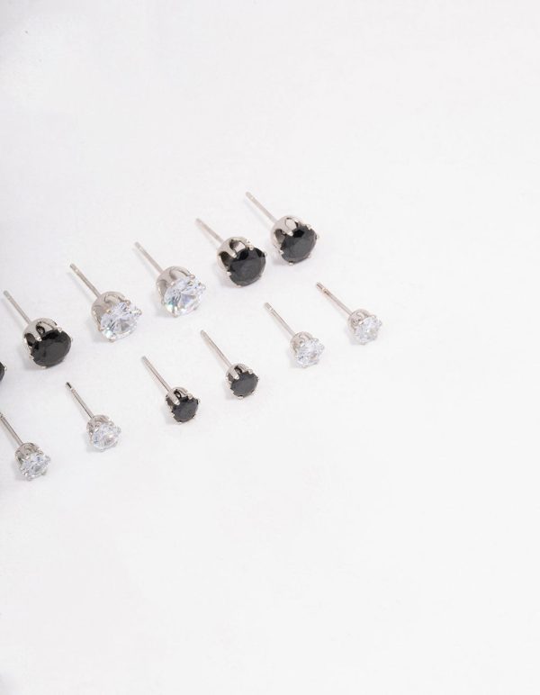 Silver Basic Diamante Stud Earring 8-Pack For Cheap - Image 3
