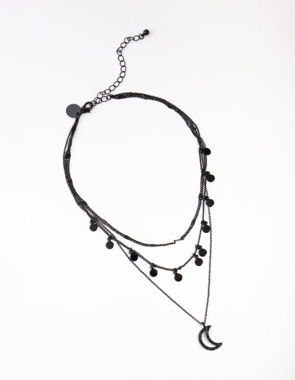 Matte Moon Charm 3 Layer Necklace For Cheap - Image 2
