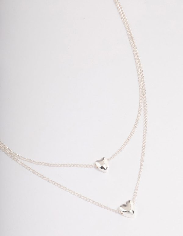 Silver Heart Double Row Necklace Sale