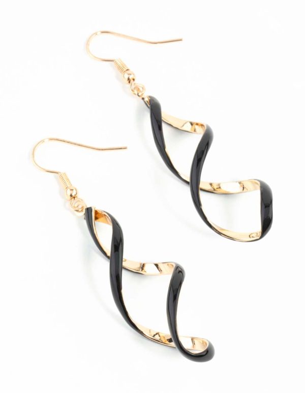 Black Gold Spiral Earrings Online Sale