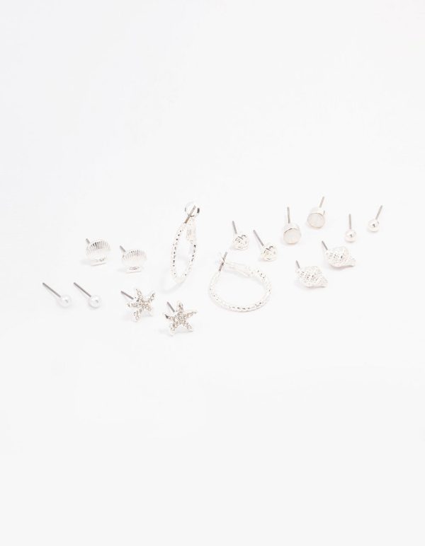 Silver Shell Pearl Stud Earring 8-Pack on Sale