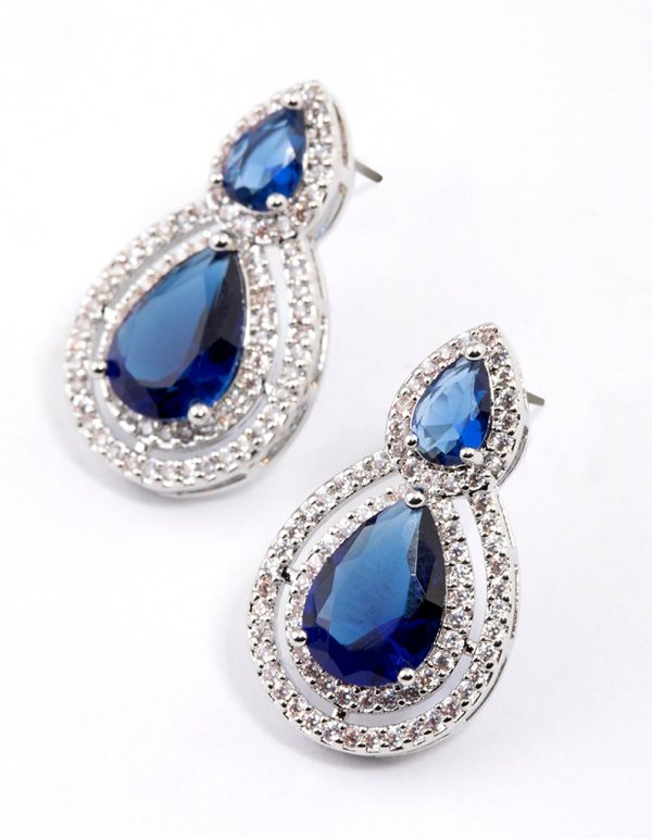 Silver Double Graduating Pear Stud Earrings Online now
