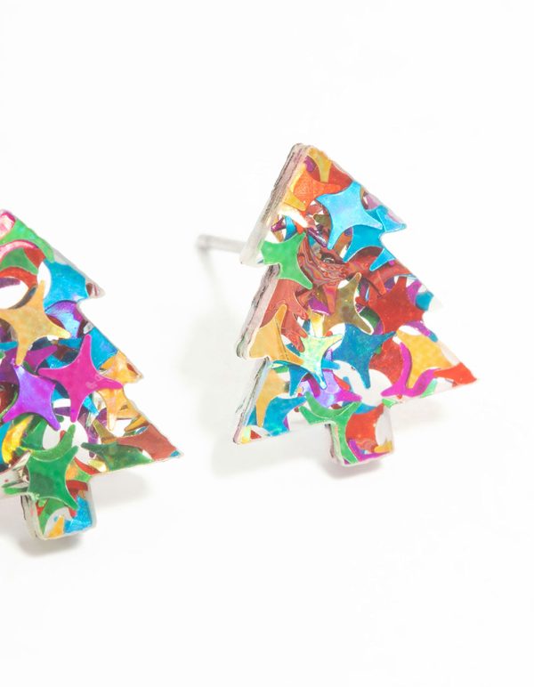 Glitter Acrylic Tree Stud Earrings Online - Image 3
