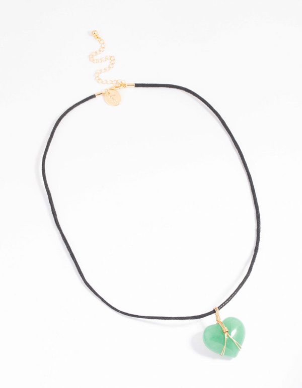 Gold Green Aventurine Wrap Heart Pendant Necklace on Sale - Image 2