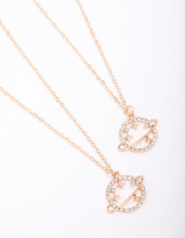 Gold Diamante Saturn Necklace Pack For Discount
