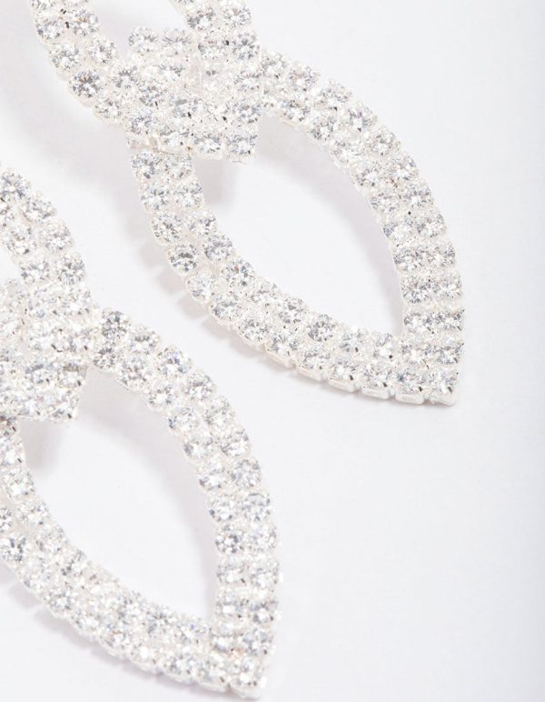 Silver Cubic Zirconia Double Layered Drop Earrings Sale - Image 2