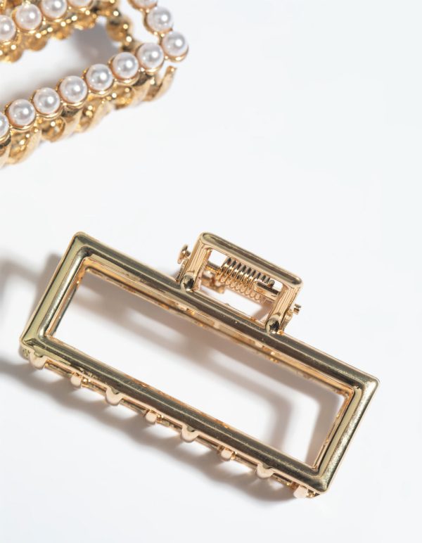 Gold Mini Pearl Rectangular Claw Clip Pack For Cheap - Image 4