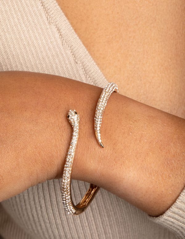 Gold Diamante Snake Hinge Bracelet Online - Image 2