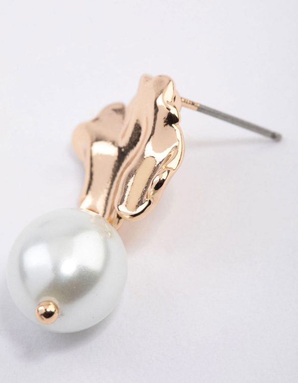 Gold Molten Pearl Drop Earrings & Polishing Set Hot on Sale - Image 3