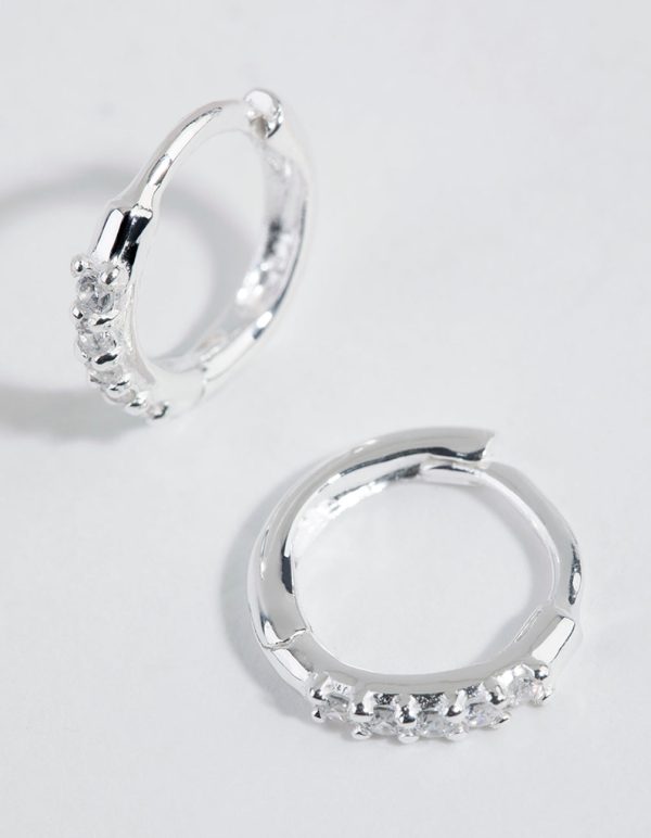 Sterling Silver Mini Cubic Zirconia Huggie Earrings on Sale - Image 2