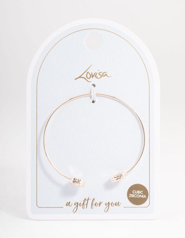 Rose Gold Cubic Zirconia Heart Open Cuff Bangle Online now - Image 3