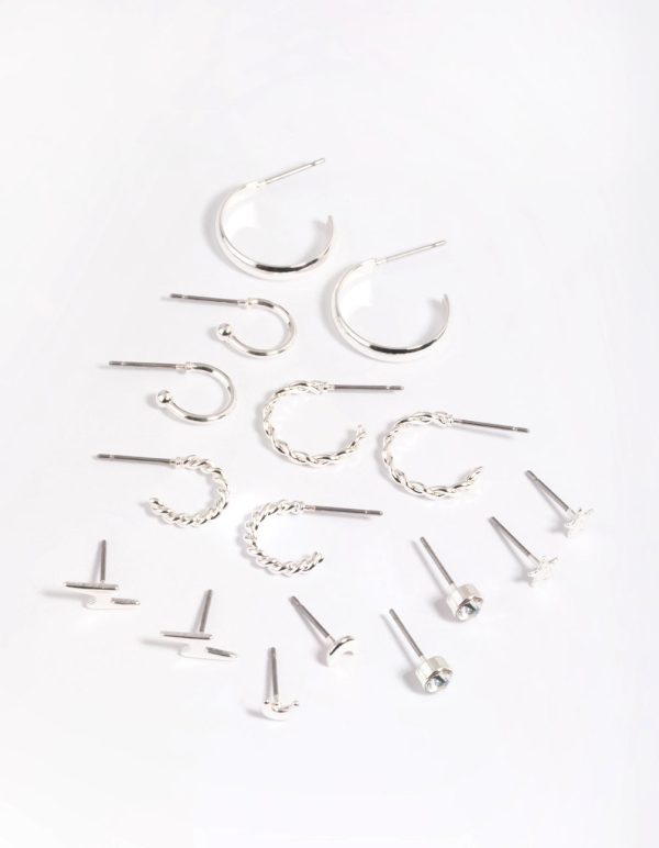 Silver Celestial Stud & Hoop Earring 8-Pack Online Hot Sale
