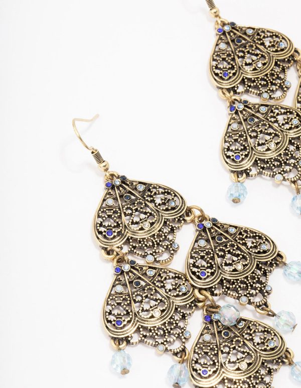 Antique Gold Filigree Beaded Drop Earrings Online now - Image 2
