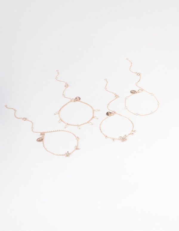 Rose Gold Butterfly Jingle Bracelet & Anklet 4-Pack Set For Discount