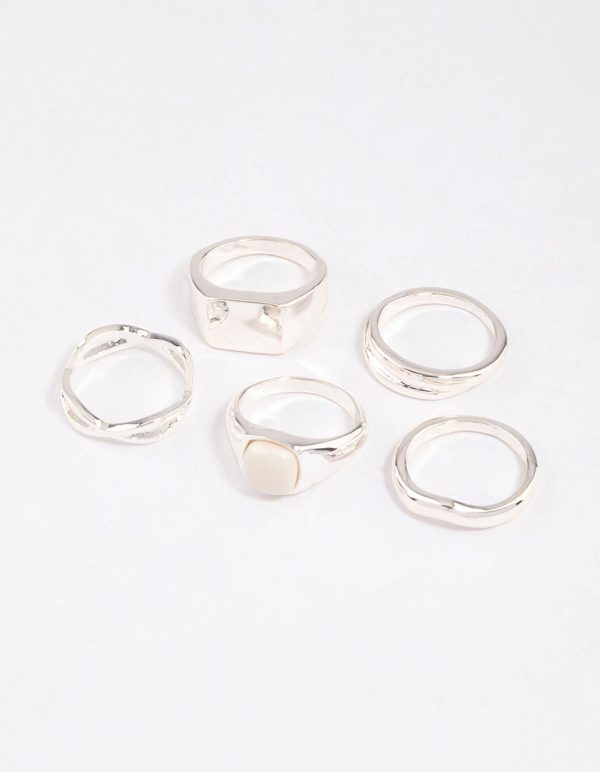 Silver Organic Signet Ring Pack For Discount