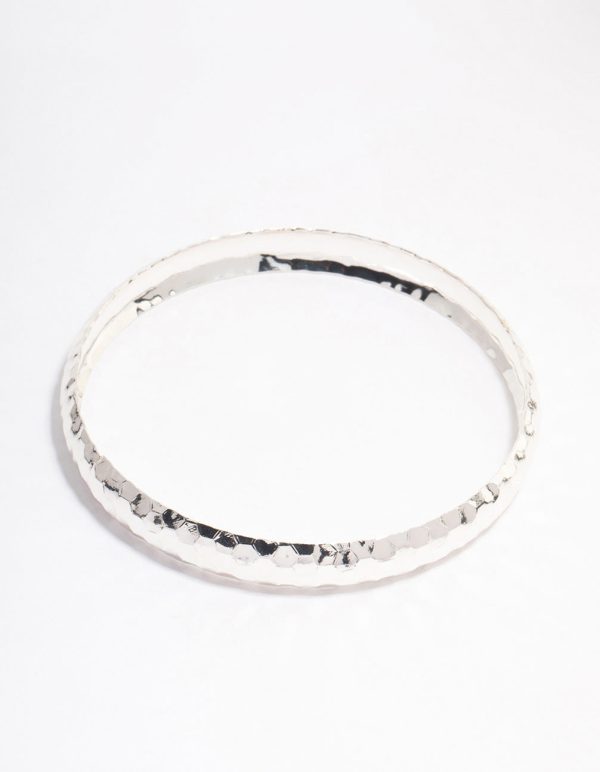 Silver Thin Hammered Bangle Discount