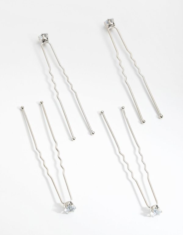 Silver Cubic Zirconia Crystal 4-Pack Hair Pins Online Sale