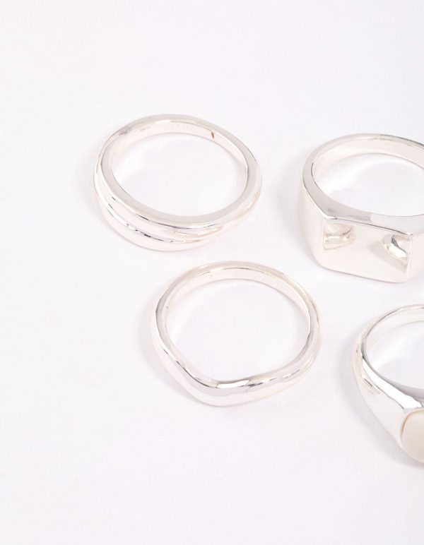 Silver Organic Signet Ring Pack For Discount - Image 5