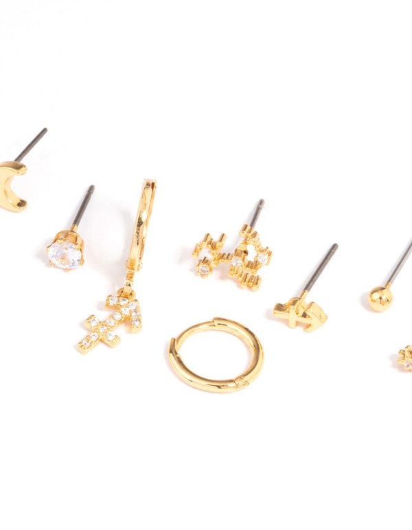 Gold Plated Sagittarius Star Sign Ear Stackers Online now - Image 2