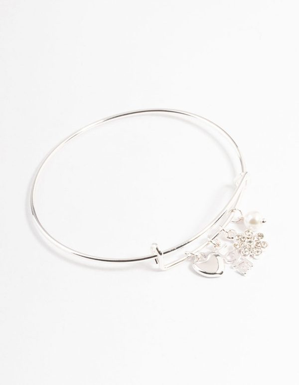 Silver Love Mix Charm Bangle Fashion