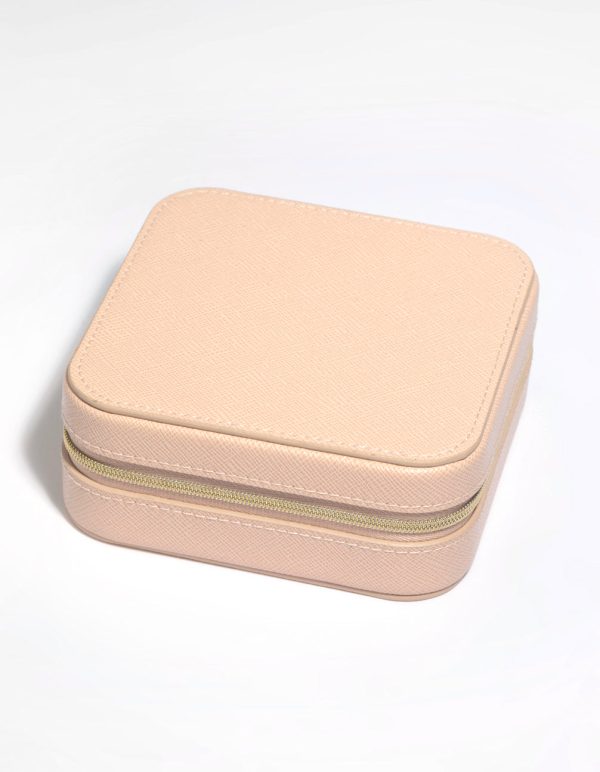 Blush Faux Leather Compact Square Jewellery Box For Discount - Image 2