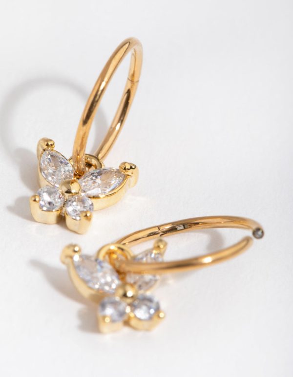 24 Carat Gold Plated Surgical Steel Butterfly Sleeper Earrings Discount - Image 3