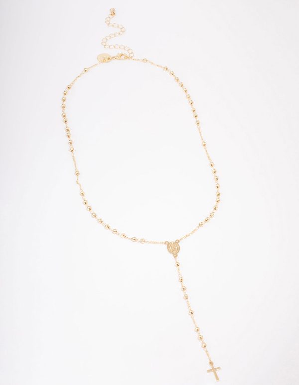 Gold Plated Coin & Cross Lariat Necklace Cheap - Image 2