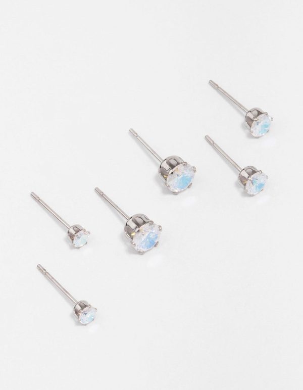 Waterproof Stainless Steel Cubic Zirconia Stud Earring 3-Pack Sale