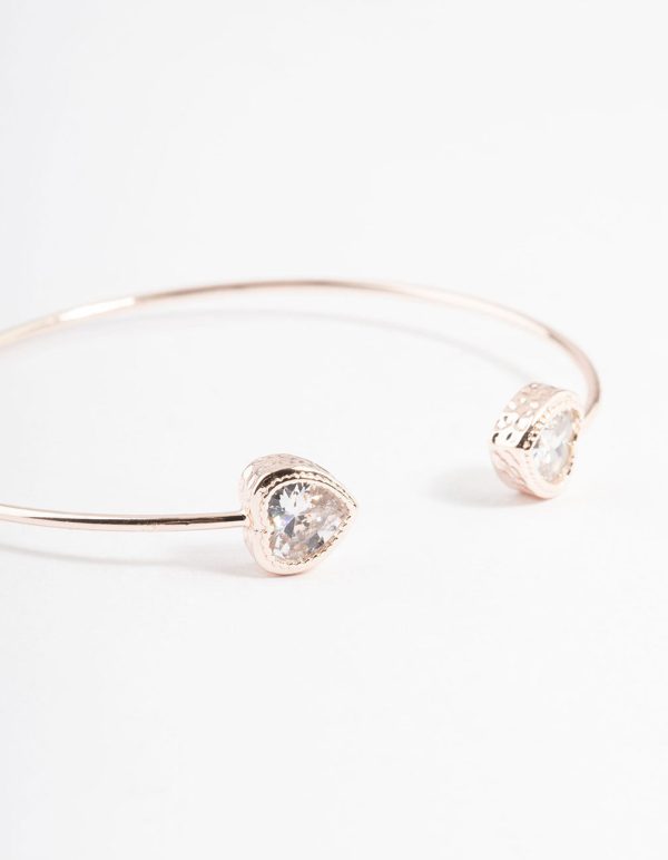 Rose Gold Cubic Zirconia Heart Open Cuff Bangle Online now - Image 2