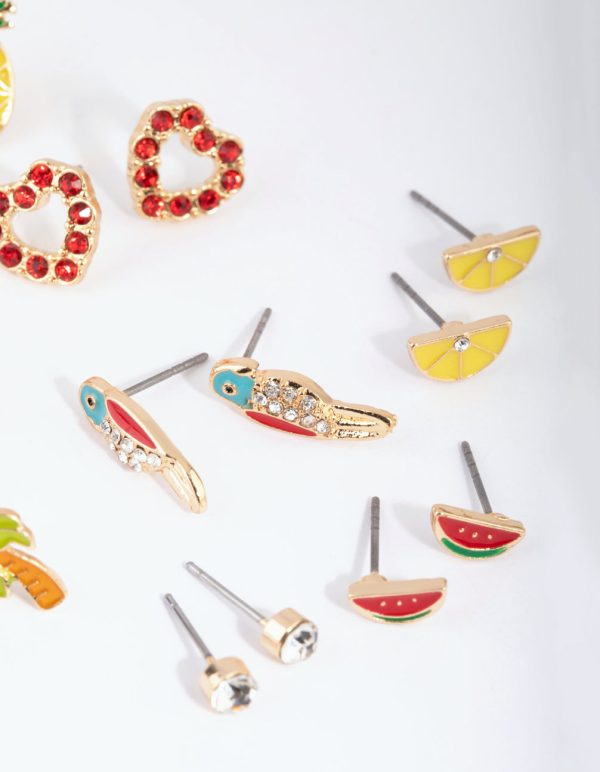 Gold Summer Fruit Stud Earring 8-Pack For Sale - Image 2