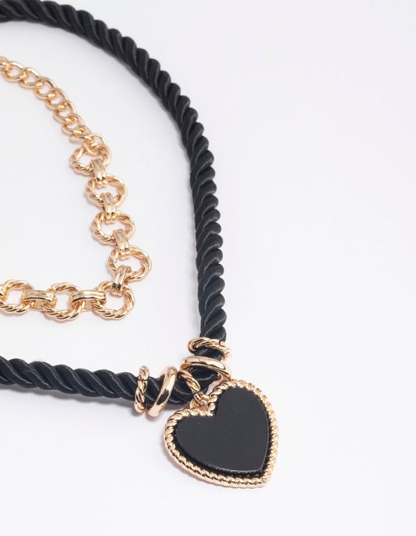 Gold Double Row Twist Rope Heart Necklace Hot on Sale