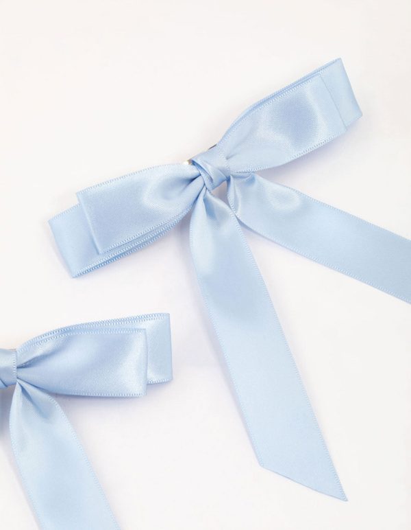 Blue Fabric Medium Double Loop Hair Bows Pack Online - Image 2